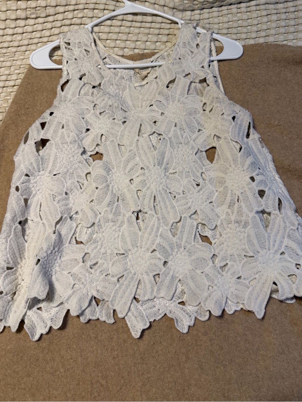 Caution To The Wind White Crochet Floral Tank